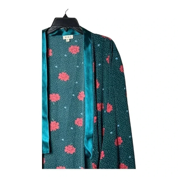 0003. POL OPEN FRONT KIMONO TEAL/RED/BLUE/WHITE‎ FLORAL PATTERN WITH POLKA DOTS - Picture 5 of 12
